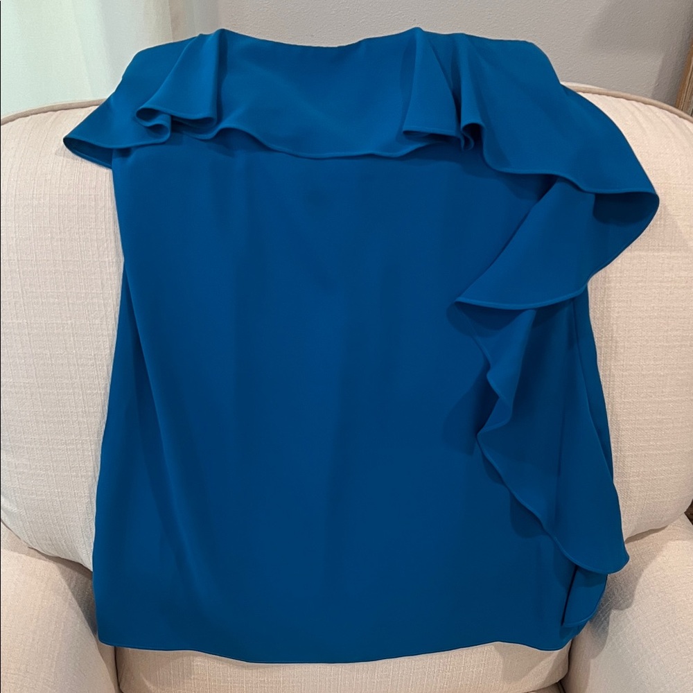 Amanda Uprichard Teal-Blue Strapless Ruffle Mini Dress - Picture 4 of 10